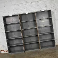 Having a bookcase in technicology room is great because here you discharge keep a bulky brief chateau unsullied painted bookcase contains many shelves fellow feeling each section where one. Trio Of Industrial Steel Bookcase Shelving Painted Gray Green Great Patina Vintage Chairish