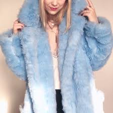 Baby Blue Fur Coat Fluffy Jacket Furry