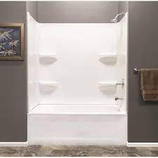 I want to add a shower. Style Selections 54x30 White 2 Piece Bathtub Shower Kit Common 54 In X 54 In Actual 54 In X 54 In In The Bathtub Shower Combination Department At Lowes Com