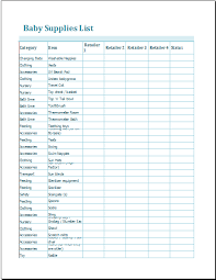 Baby Supplies List Ms Excel Editable Printable Template Printable