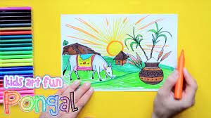 Holi festival drawing easy design idea for greeting card, poster, craft hey everyone! How To Draw And Color Pongal Festival Drawings Art For Kids Drawing For Kids