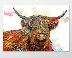 Colourful Highland Cow Art Print Animal