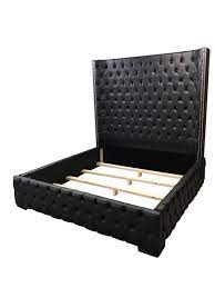 black bed black king size tufted bed