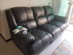 black leather 3 seater recliner sofa