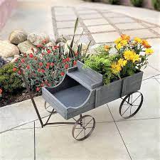 Shine Company Decorative Buckboard Wagon Garden Planter Gray