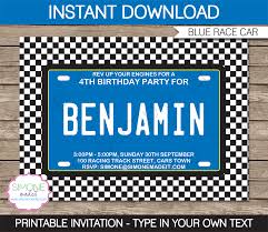 Race Car Birthday Party Invitations Template Blue