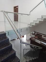 steel railing with glass for stair at