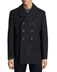 Double Breasted Cotton Peacoat Navy