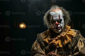 creepy clown in full makeup and costume