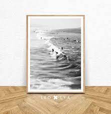 Surf Print Black And White Poster Beach