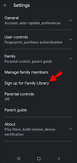 how to add to family library on google play