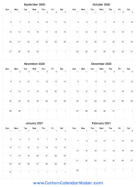Monthly calendars and planners for every day, week, month and year with fields for entries and notes September 2020 To February 2021 Calendar Free Printable Pdf