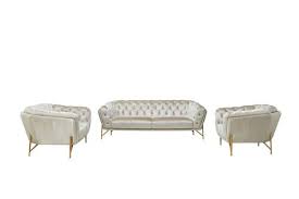 Transitional Beige Velvet Sofa Set By