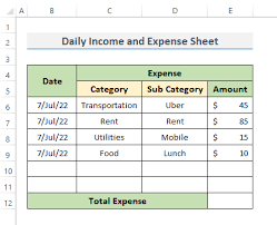 daily expense sheet format in excel