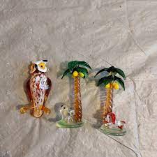 3 Pc Hand Blown Glass Figurines Palm