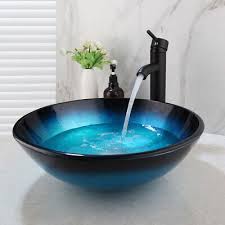 Round Blue Bathroom Vessel Sink Basin