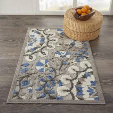 blue vines indoor outdoor area rug grey