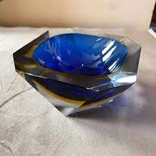 Vintage Murano Glass Ashtray With Blue