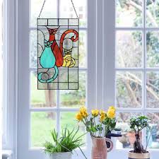 River Of Goods 14 Inch Coy Cats Trio Stained Glass Window Panel