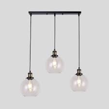 Industrial Globe Shade Pendant Light 3 Lights Clear Glass Hanging Lamp In Black For Dining Room Beautifulhalo Com