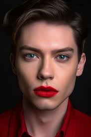 man with red lipstick