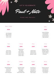 Pink And Black Flowers Illustration Wedding Seating Chart