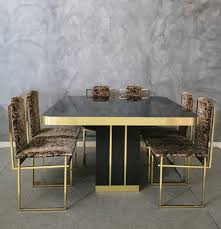 Side chairs, dining chairs, office chairs, and everything in between. Mid Century Italian Gilded Metal Chairs Black Lacquered Wood Dining Table With Brass Finish 1970s Set Of 7 For Sale At Pamono
