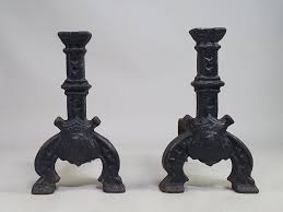 Black Cast Iron Fireplace Andirons Or