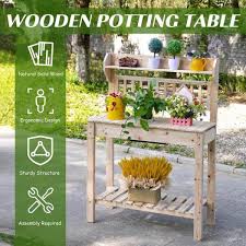 wooden garden potting bench work table
