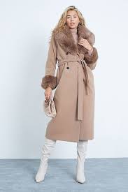 Taupe Maxi Length Belted Wool Coat