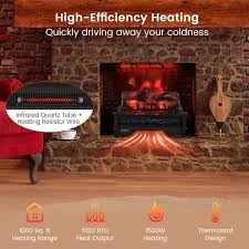 20 Inch Electric Fireplace Heater With Realistic Pinewood Ember Bed Black Costway