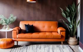 Living Room Have Orange Leather Sofa