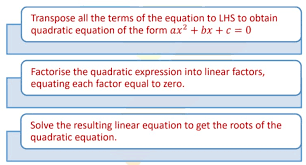 quadratic equations by factorisation