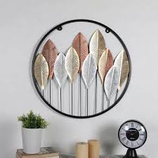 Round Etched Long Leaves Wall Decor For
