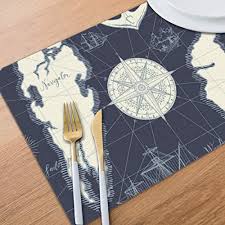 Uresbfg1 Wind Rose Nautical Chart Color Placemats For Dining Table Set Of 6 Polyester 12 X 18in Various Food Placemats Desktop Decoration For Hotel