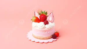 pink cake topped with strawberries and