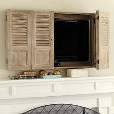 Washed Brown Shutter Tv Wall Cabinet