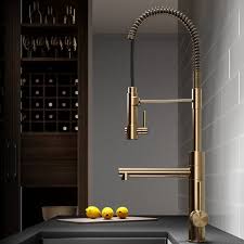 Handles kitchen faucets are available with either one or two handles. Brushed Gold Kitchen Sink Faucet With Pull Out Sprayer Single Hole Deck Mount Kitchen Faucets Home Garden