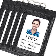 Acctrend Leather Id Or Office Badge Holder With Lanyard 3 Cards Slot Black 5pcs