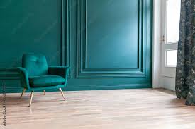 Beautiful luxury classic blue green clean interior room in classic style  with green soft armchair. Vintage antique blue-green chair standing beside  emerald wall. Minimalist home design. Stock Photo | Adobe Stock gambar png