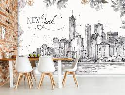 New York Wallpaper Sketch Wall Mural