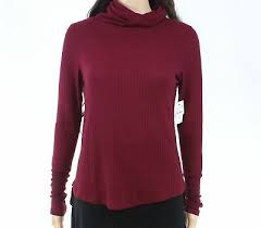 Susina Womens Red Size Large Pl Petite Waffle Knit Cowl Neck