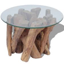 Round Coffee Table Glass Top Solid Wood