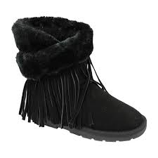 Girls Lamo Fringe Wrap Boot Size 4 M Black