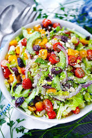 greek salad with simple red wine