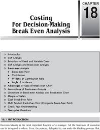Costing For Decision Making Break Even Analysis Break Even