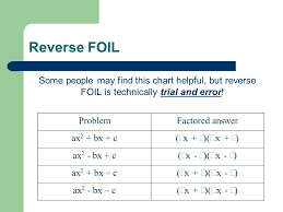 10 5 Factoring Trinomials Reverse Foil Integrated Math