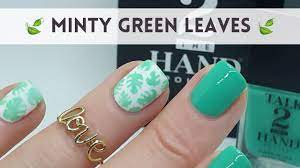 minty green leaves nail art tutorial