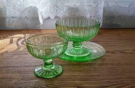 Ribbon Green Depression Glass Dishes