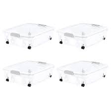 bella storage 36 5 quart underbed clear polka dot plastic latching lid tote with 360 degree swivel wheels set of 4